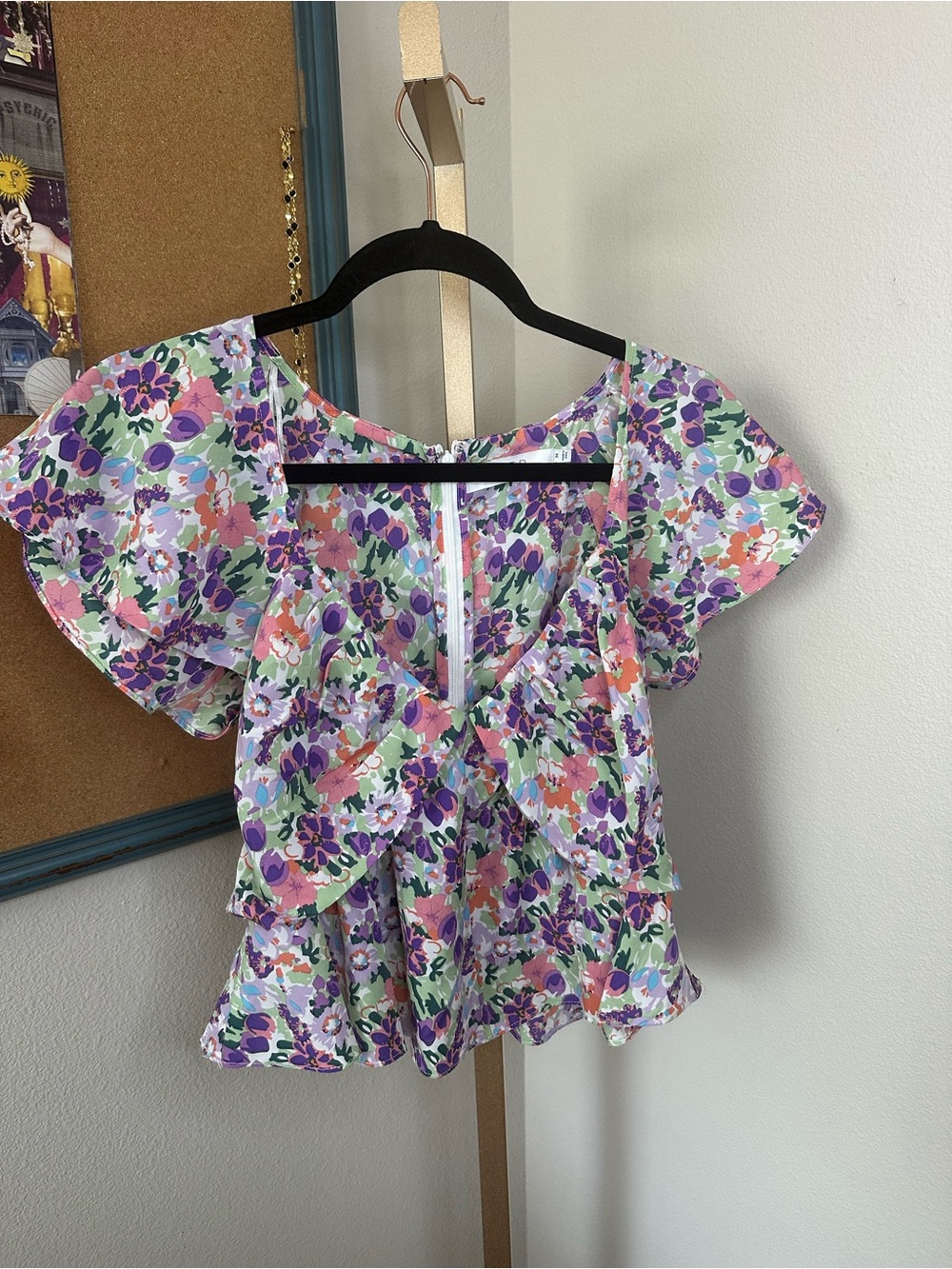 Aster The Label | Floral Ruffle Short-Sleeve Peplum Top - Mint Multi